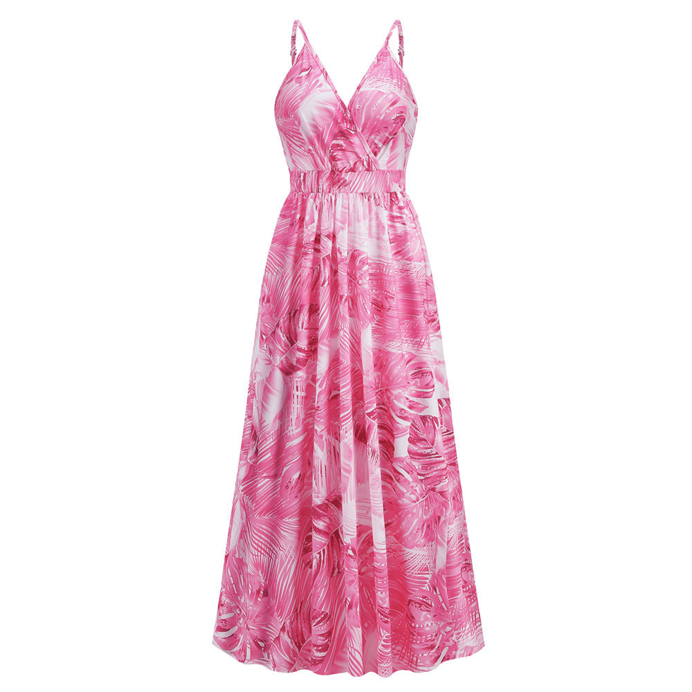 Robe longue à fleurs, robe d'été, balançoire, vacances, plage