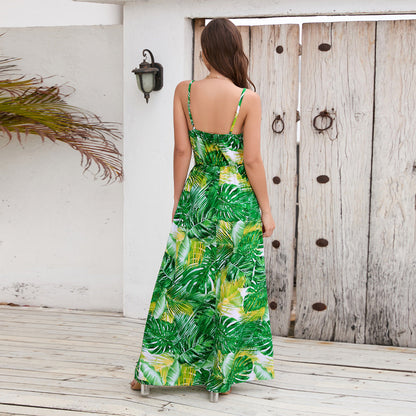 Robe longue à fleurs, robe d'été, balançoire, vacances, plage