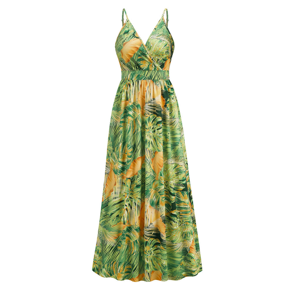Robe longue à fleurs, robe d'été, balançoire, vacances, plage