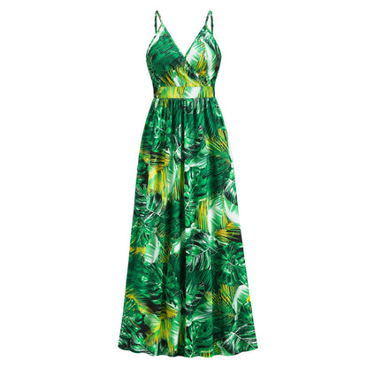 Robe longue à fleurs, robe d'été, balançoire, vacances, plage